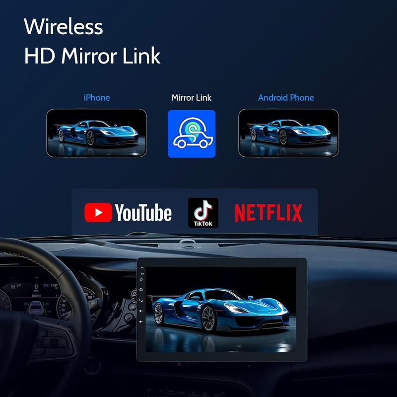 Haudio 10.1" Single Din Car Stereo with Rotatable Carplay Screen 1080P Rear Camera Wireless Carplay Android Auto Touch Screen Mirror Link Bluetooth Music Play AUX FM USB