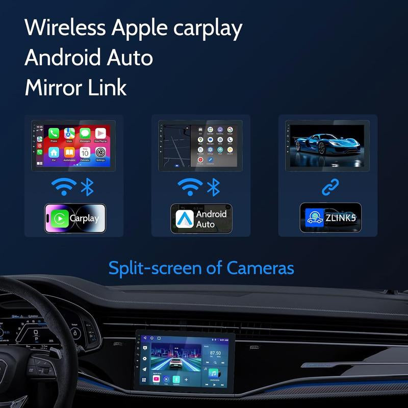 Haudio 10.1" Single Din Car Stereo with Rotatable Carplay Screen 1080P Rear Camera Wireless Carplay Android Auto Touch Screen Mirror Link Bluetooth Music Play AUX FM USB
