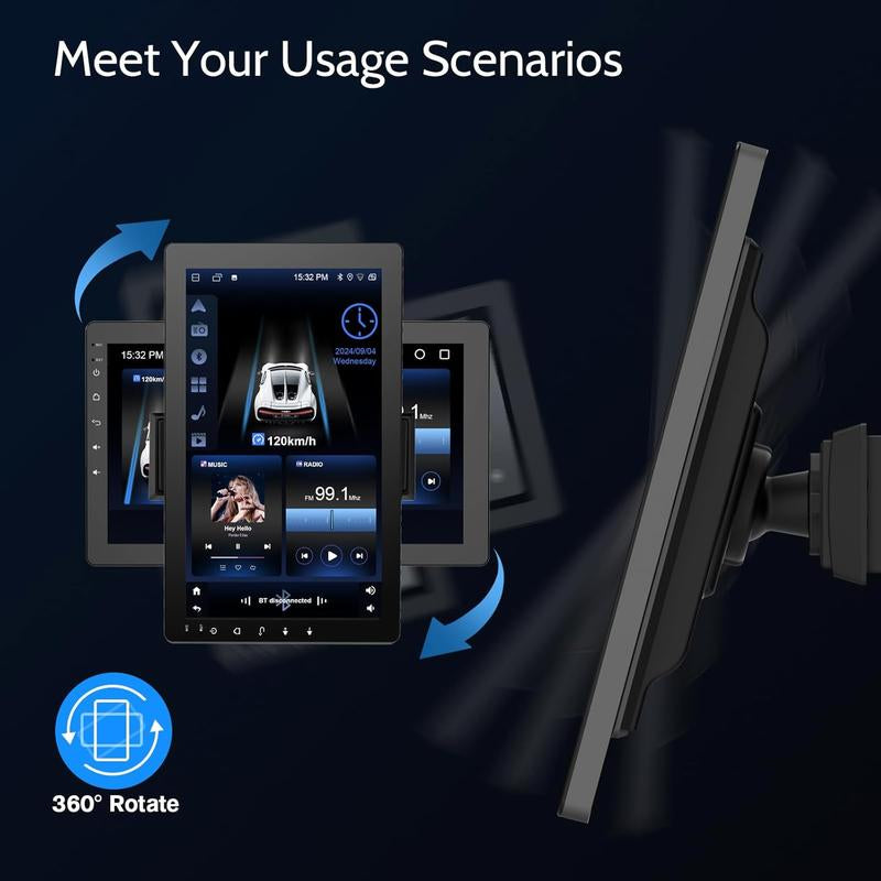 Haudio 10.1" Single Din Car Stereo with Rotatable Carplay Screen 1080P Rear Camera Wireless Carplay Android Auto Touch Screen Mirror Link Bluetooth Music Play AUX FM USB