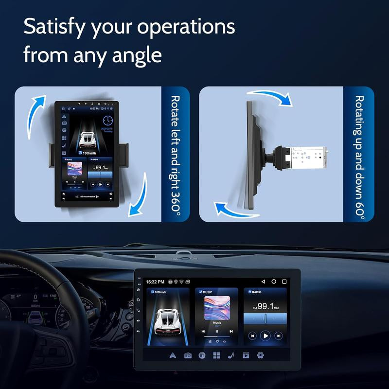 Haudio 10.1" Single Din Car Stereo with Rotatable Carplay Screen 1080P Rear Camera Wireless Carplay Android Auto Touch Screen Mirror Link Bluetooth Music Play AUX FM USB