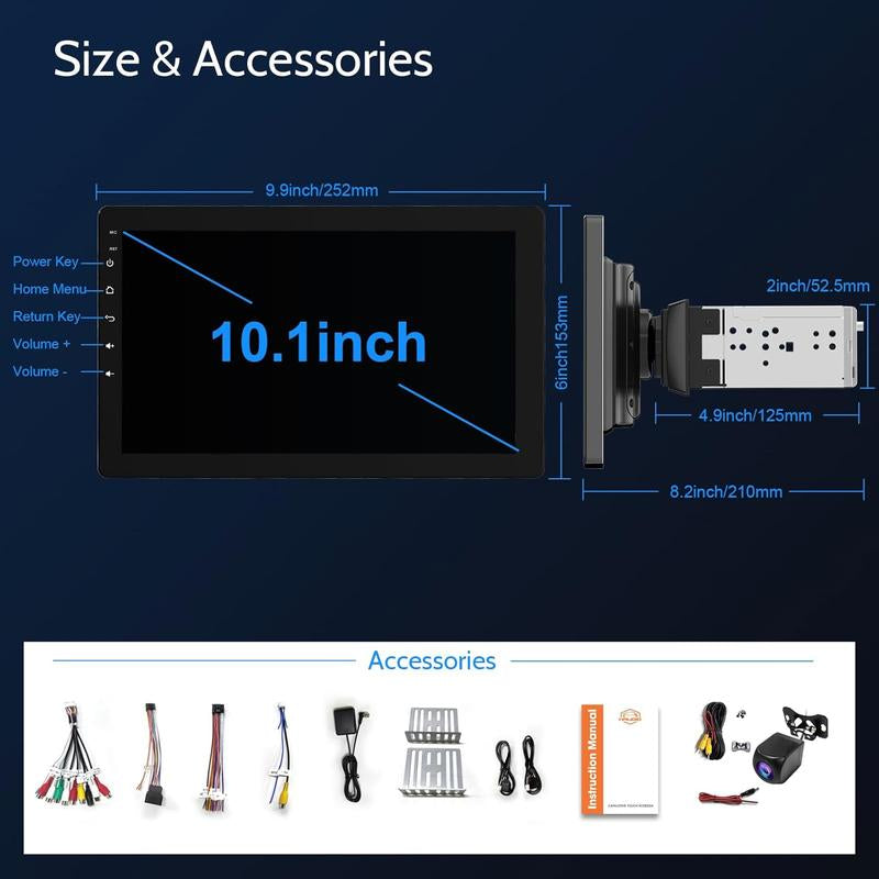 Haudio 10.1" Single Din Car Stereo with Rotatable Carplay Screen 1080P Rear Camera Wireless Carplay Android Auto Touch Screen Mirror Link Bluetooth Music Play AUX FM USB